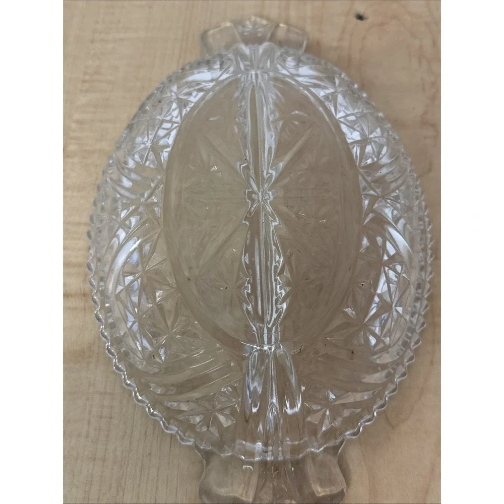 Vintage Pressed Glass Divided Serving Dish with Handles - Elegant Decor